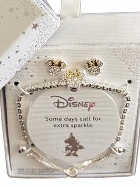 Disney Minnie Mouse Silver Plated Bracelet and Earring Set